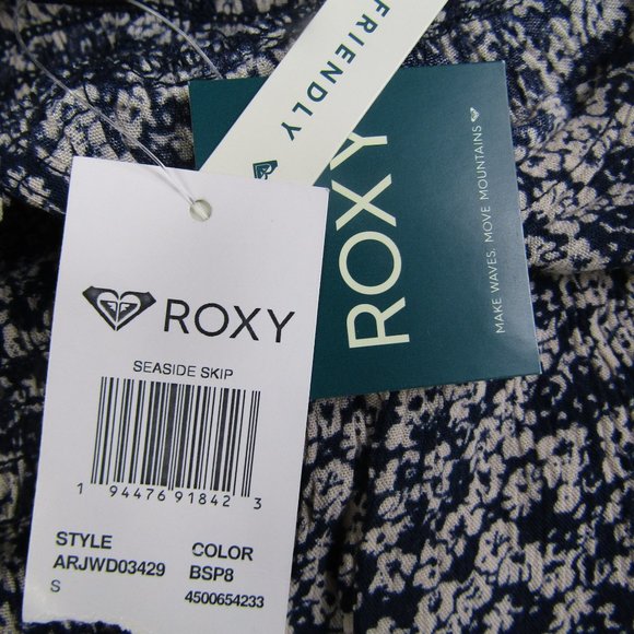 ROXY NEW NWT Small Navy Blue Ivory Floral Halter Neck Midi Dress V Neck - Picture 3 of 10